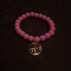 Rustic cuff Pink rubber beaded bracelet